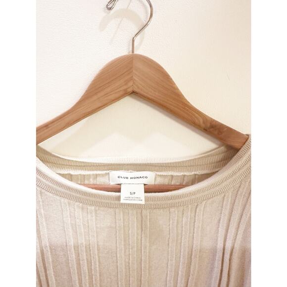NWOT Club Monaco 100% Wool Cream Ribbed Knit Structured Dolman Sleeve Sweater SP - Picture 5 of 8